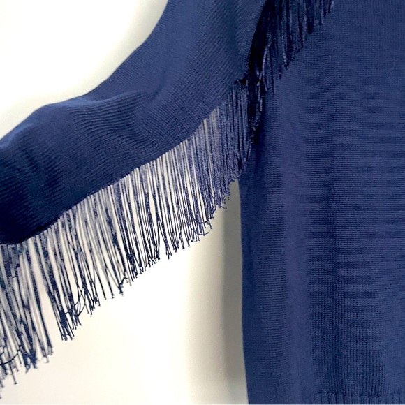 Piperlime Knit Navy Blue Fringe Sweater - Picture 4 of 7